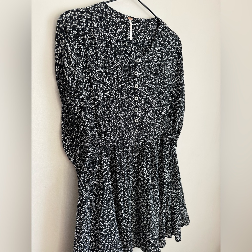 Free People One Fine Day Mini Floral Black Babydoll Dress - Picture 8 of 10